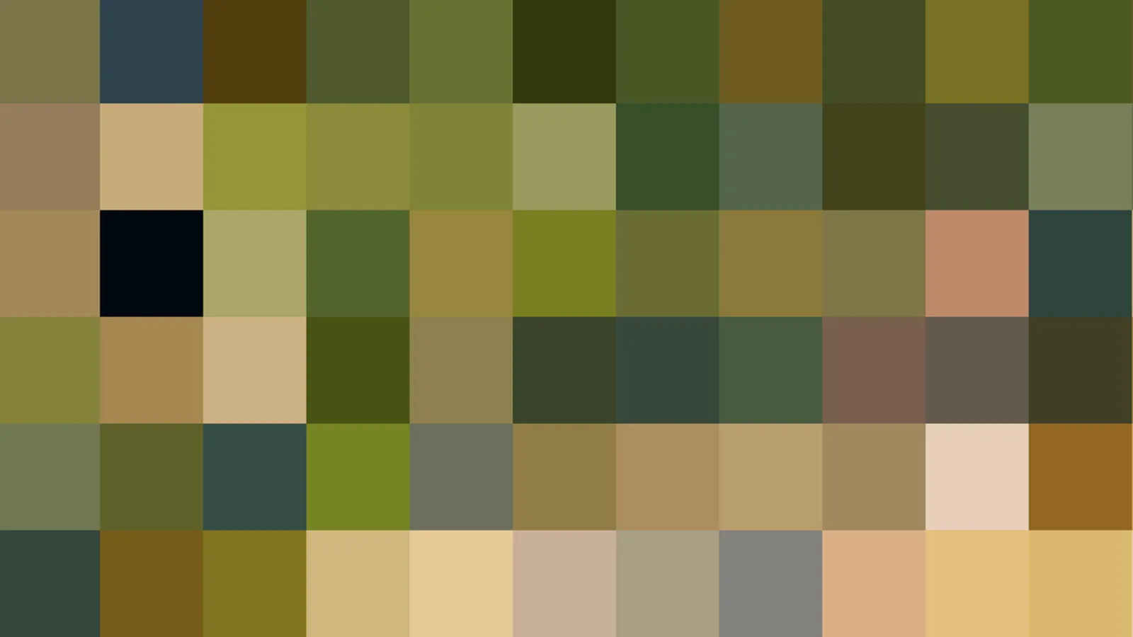 Raster aus quadratischen Farbfeldern in Oliv, Braun, Beige, Dunkelgrün und Schwarz