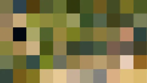 Raster aus quadratischen Farbfeldern in Oliv, Braun, Beige, Dunkelgrün und Schwarz