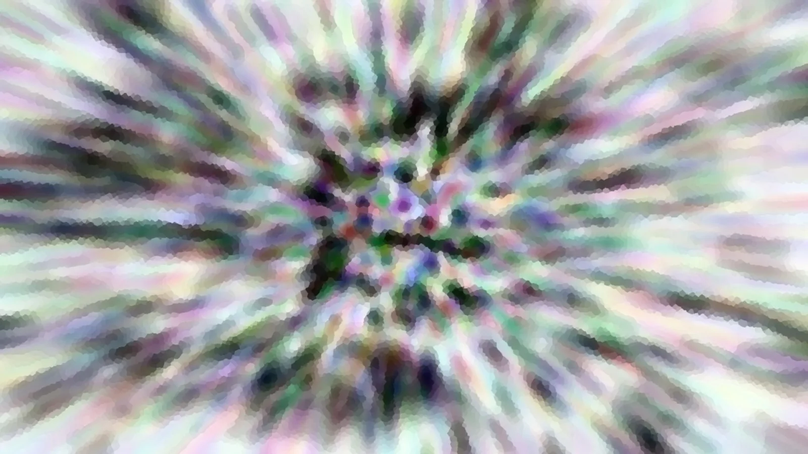 Abstraktes Bild mit pastellfarbenen Streifen, die von einem dunkleren Zentrum aus radial nach außen strahlen und unscharf verlaufen.