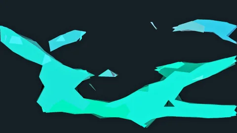 Türkisfarbene, unregelmäßige Formen wie Flächen und Spritzer auf dunklem Hintergrund.