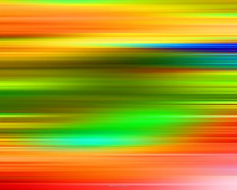 Abstraktes Bild aus waagerechten, verwischten Streifen in Orange, Gelb, Grün, Rot und Blau.
