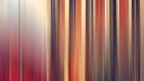 Abstrakte Komposition aus senkrechten, verwischten Streifen in Rot, Orange, Creme und Violett, die von links nach rechts variieren.