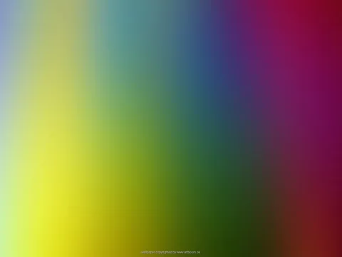 Verschwommener Farbverlauf von Gelb und Grün über Blau bis Magenta, von links nach rechts, mit kleiner Schrift am unteren Rand