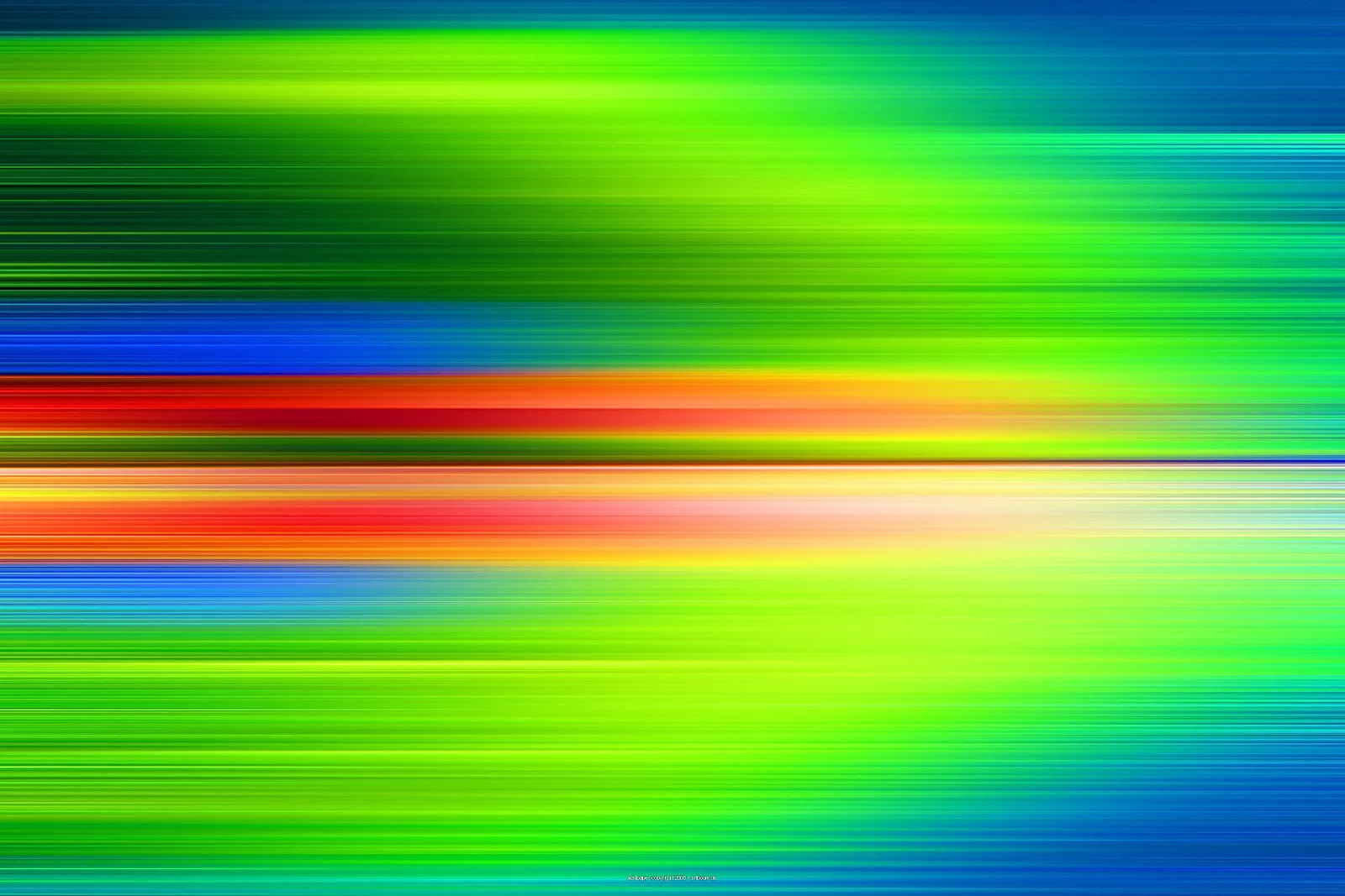 Abstraktes Bild mit waagerechten, verwischten Streifen in Grün, Blau, Rot und Gelb.
