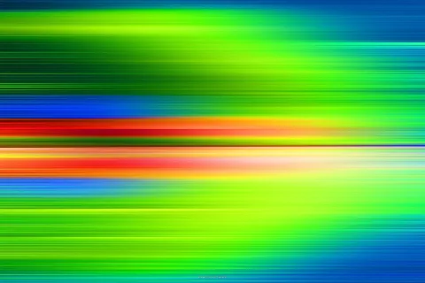 Abstraktes Bild mit waagerechten, verwischten Streifen in Grün, Blau, Rot und Gelb.