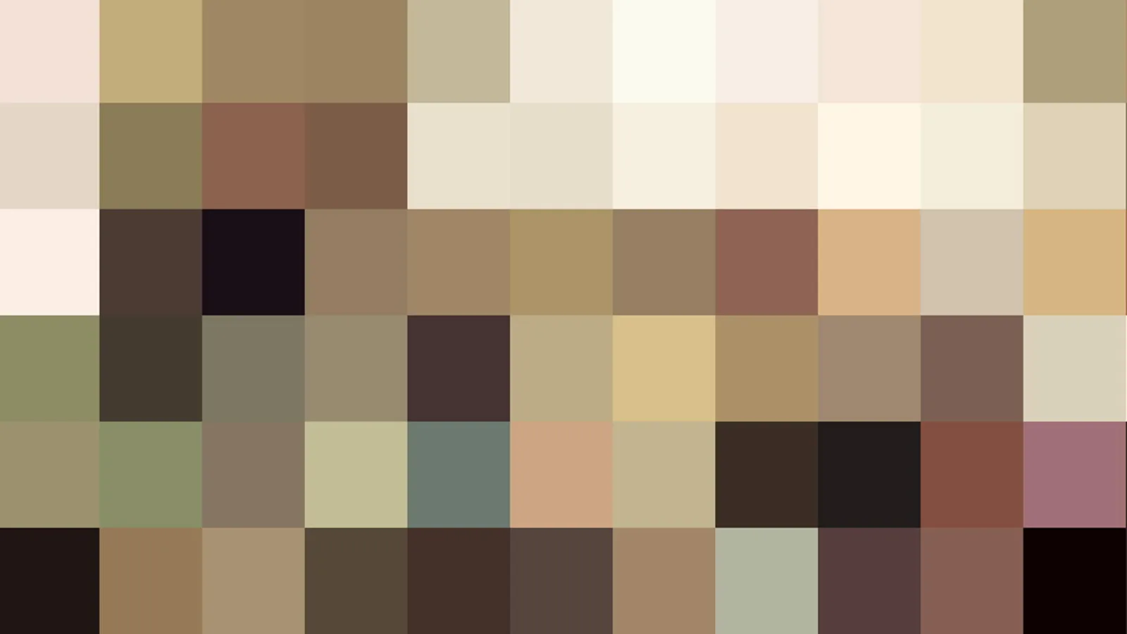 Mosaik aus quadratischen Farbfeldern in Beige, Braun, Olivgrün und Altrosa, ohne erkennbares Motiv