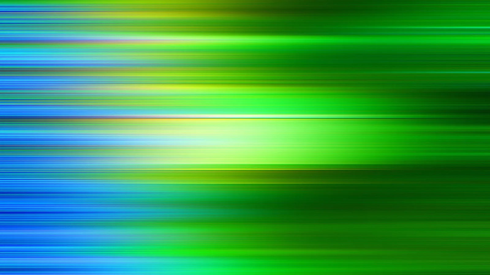 Abstraktes Muster aus horizontalen Streifen in Grün und Blau, die von links nach rechts in Helligkeit und Unschärfe wechseln, mit einem hellen Leuchten in der Bildmitte.