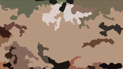 Abstraktes Muster aus beigen, schwarzen, weißen, grünen und rotbraunen Flecken auf hellbraunem Grund.