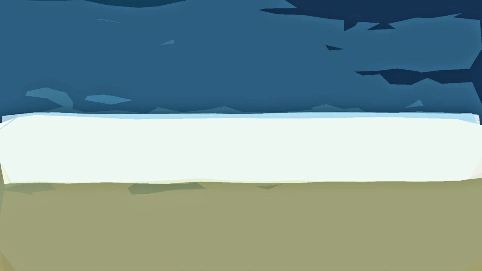 Abstrakte Low-Poly-Landschaft mit dunkelblauem Himmel, einem hellen weißen Streifen in der Mitte und einer olivgrünen Fläche darunter.