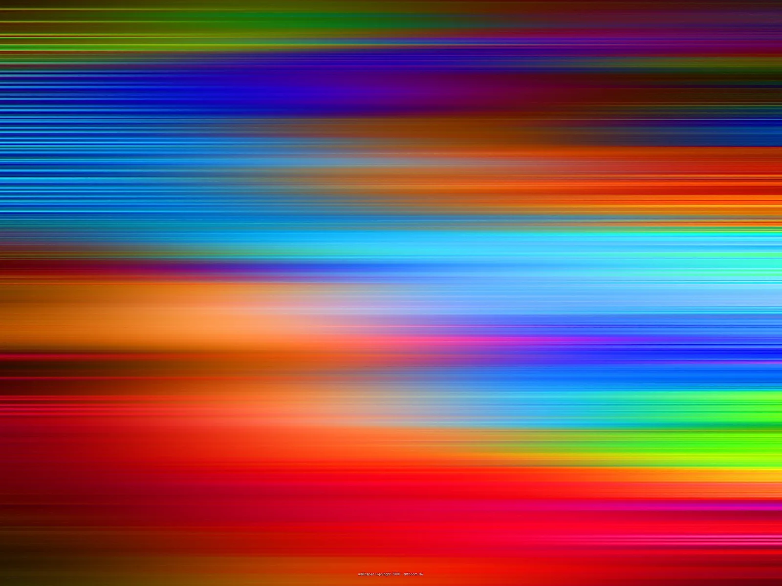 Abstraktes Bild mit horizontalen, verwischten Streifen in Blau, Rot, Orange, Gelb und Grün, die von links nach rechts ineinanderlaufen.