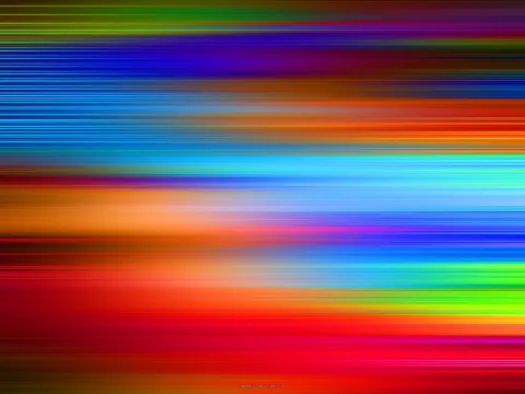Abstraktes Bild mit horizontalen, verwischten Streifen in Blau, Rot, Orange, Gelb und Grün, die von links nach rechts ineinanderlaufen.