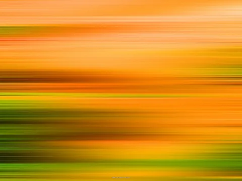 Abstrakte Komposition aus waagerechten Streifen in Orange, Braun und Grün, wie durch Wischbewegung entstanden.