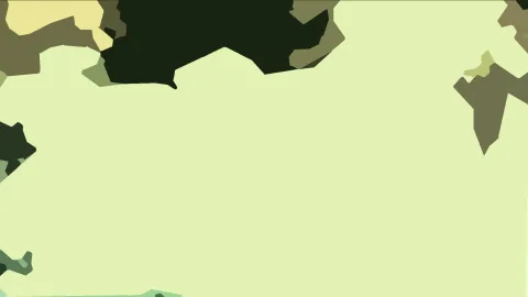Helle grüne Fläche mit dunkelgrünen, olivfarbenen und gelben Formen an den Rändern, im Zentrum weitgehend leer.
