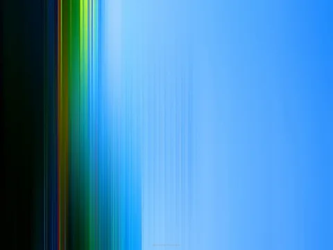 Abstrakte vertikale Streifen, links dunkel mit grünen und gelben Lichtbahnen, nach rechts in helles Blau übergehend.