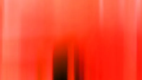 Abstrakte Komposition aus vertikalen roten und orangefarbenen Schlieren, unten in der Mitte ein dunkler, verschwommener Schatten.