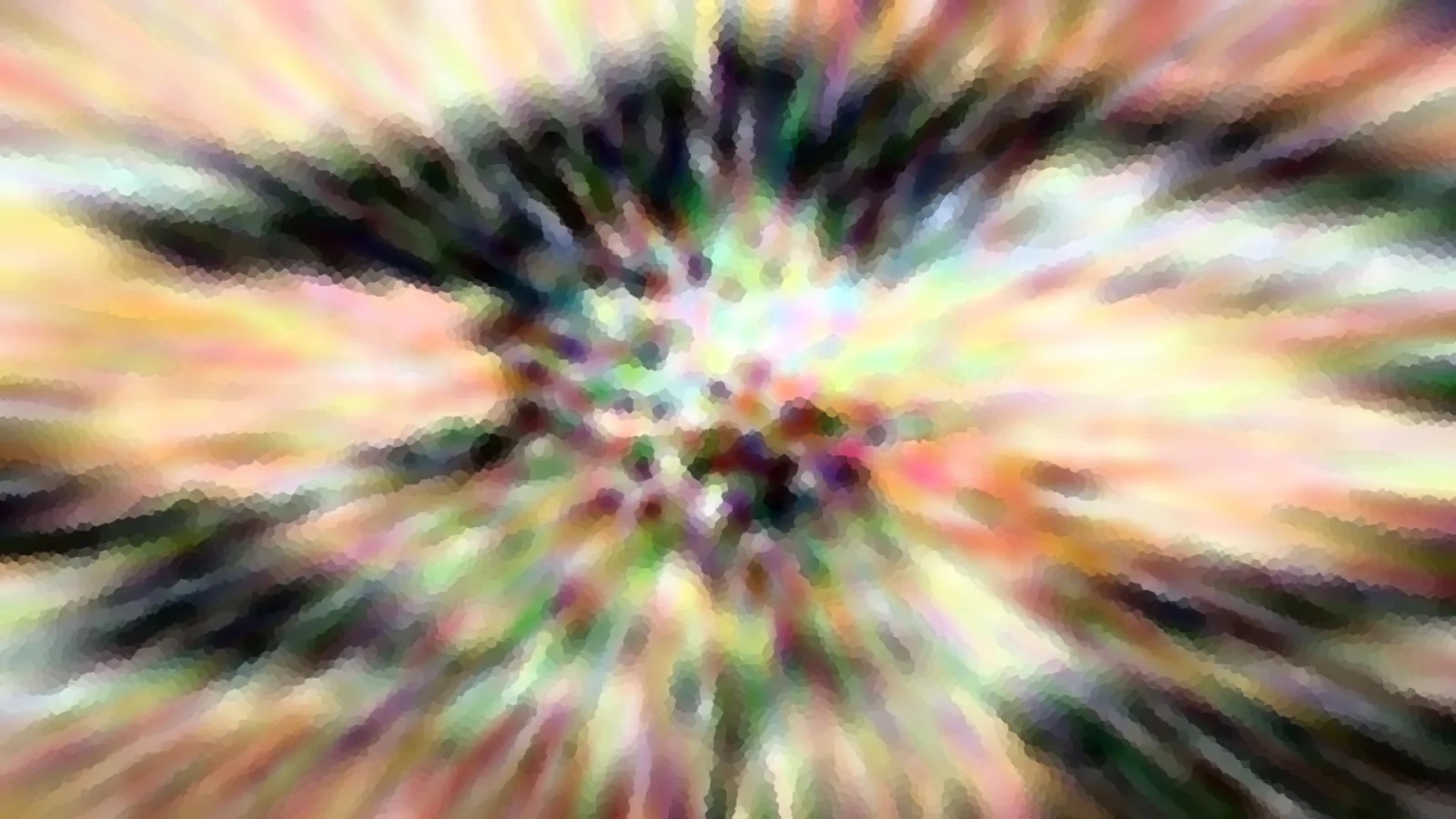 Abstraktes Bild mit radialen, unscharfen Streifen in Pastellfarben, die von einem dunklen Zentrum nach außen ausstrahlen.
