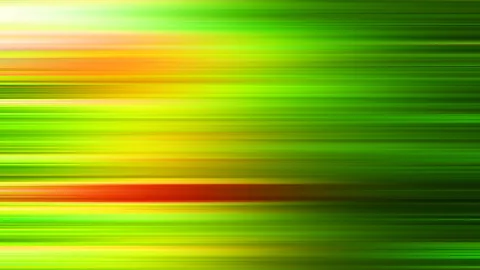Abstraktes Bild aus horizontalen, verwischten Streifen in Grün, Gelb und Orange mit einem roten Band in der Mitte.