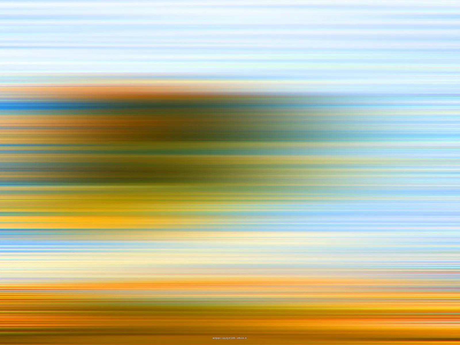 Horizontal verwischte Streifen in Hellblau, Ocker und Olivgrün, in der Bildmitte ein dunkler, unscharfer Bereich.