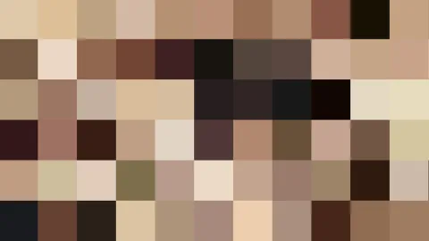 Rasterbild aus quadratischen Pixelfeldern in warmen Braun-, Beige- und Rosétönen, dunkle Felder vor allem links und in der Mitte oben.