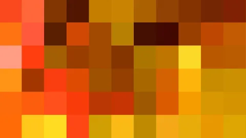Abstraktes Muster aus quadratischen Farbfeldern in Orange, Rot, Braun und Gelb in einem Raster aus sechs Zeilen und zehn Spalten.