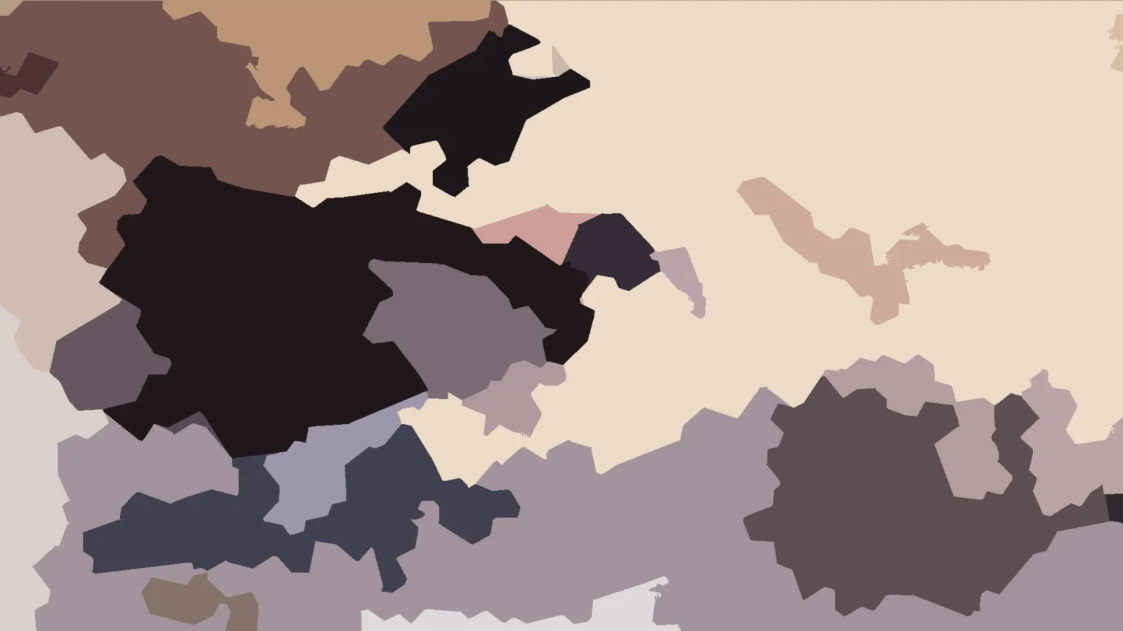 Abstrakte Komposition aus unregelmäßigen Farbflächen in Beige, Schwarz, Braun und Grau