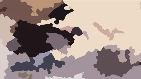 Abstrakte Komposition aus unregelmäßigen Farbflächen in Beige, Schwarz, Braun und Grau