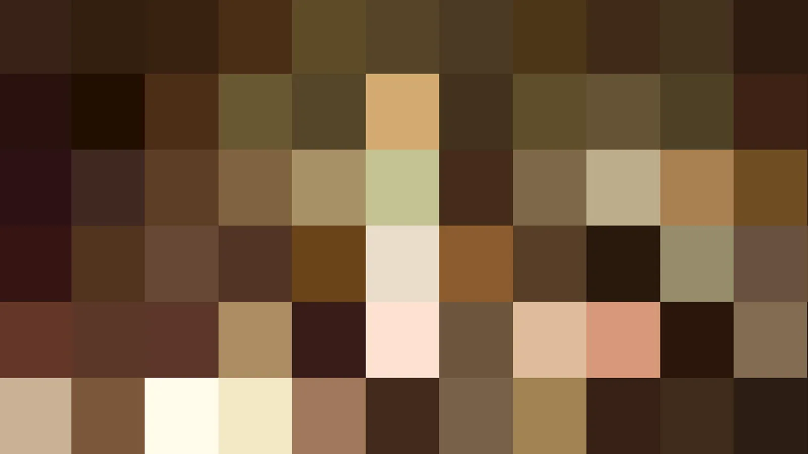 Pixelmosaik aus rechteckigen Blöcken in Braun-, Beige-, Creme- und Olivtönen, ohne klar erkennbares Motiv.