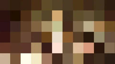 Pixelmosaik aus rechteckigen Blöcken in Braun-, Beige-, Creme- und Olivtönen, ohne klar erkennbares Motiv.