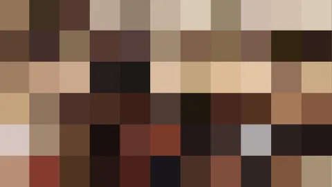 Mosaik aus quadratischen Pixelblöcken in Braun-, Beige- und Dunkeltönen, dazwischen vereinzelt Grau und Rotbraun.