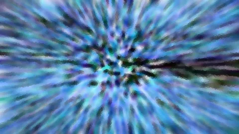 Abstrakte Komposition aus blauen, türkisen und violetten Streifen, die von einem dunkleren Zentrum radial nach außen strahlen.