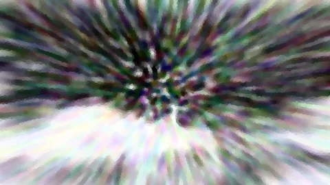 Abstrakte Farbstreifen laufen von einem dunklen Zentrum radial nach außen, das Bild wirkt grob verpixelt und mosaikartig.
