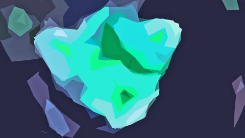 Abstrakte Komposition aus türkisen und smaragdgrünen Polygonformen auf dunkelblauem Hintergrund