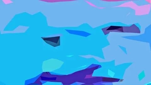 Abstraktes Bild aus flachen, kantigen Farbflächen in Hellblau, Blau und Violett, oben rosa Akzente, unten dunkleres Violett.