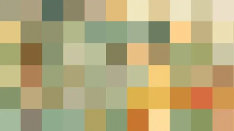 Abstraktes Raster aus farbigen Quadraten in Oliv-, Ocker-, Beige- und Orangetönen, ohne erkennbares Motiv.