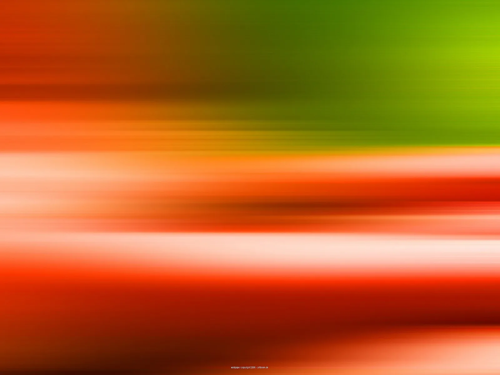 Verwischte horizontale Streifen in Orange, Rot und Weiß, im oberen rechten Bereich grün.