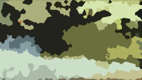 Abstrakte Komposition aus flachen, unregelmäßig geformten Farbflächen in Olivgrün, Anthrazit, Blassgrün, Graublau und Ocker.