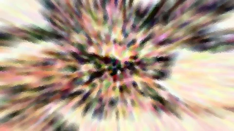 Abstraktes Bild mit pastellfarbenen Streifen, die von einem dunklen Zentrum radial nach außen laufen, weich verwischt und mosaikartig gekörnt.
