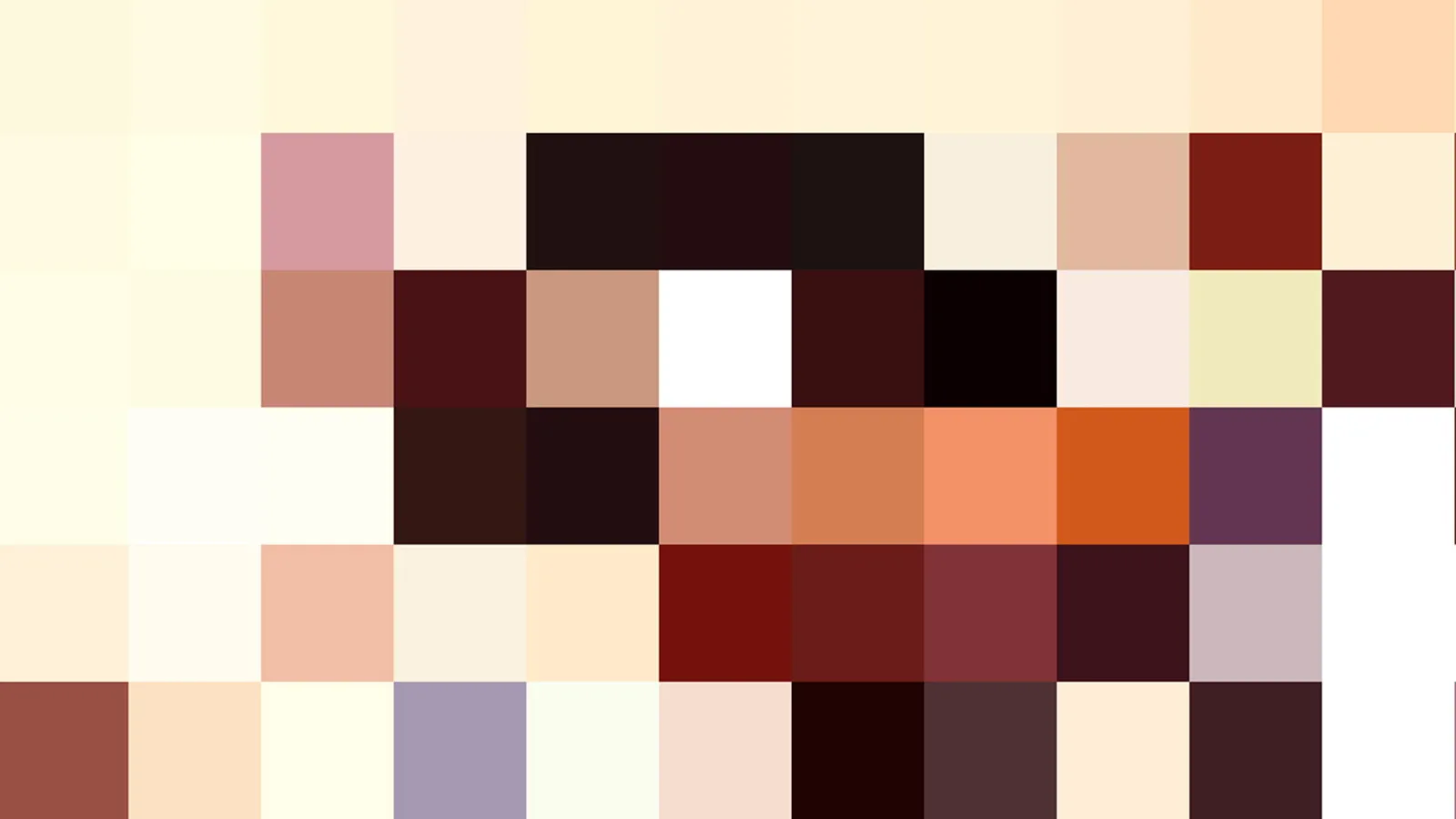 Quadratisches Farbmosaik aus Pastelltönen, Cremeweiß, Rosa und Brauntönen, im Zentrum dunkle Rot- und Schwarztöne, unten links ein Lilaakzent.