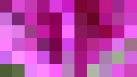 Mosaik aus quadratischen Farbfeldern in Pink, Magenta, Violett und vereinzelt Grün