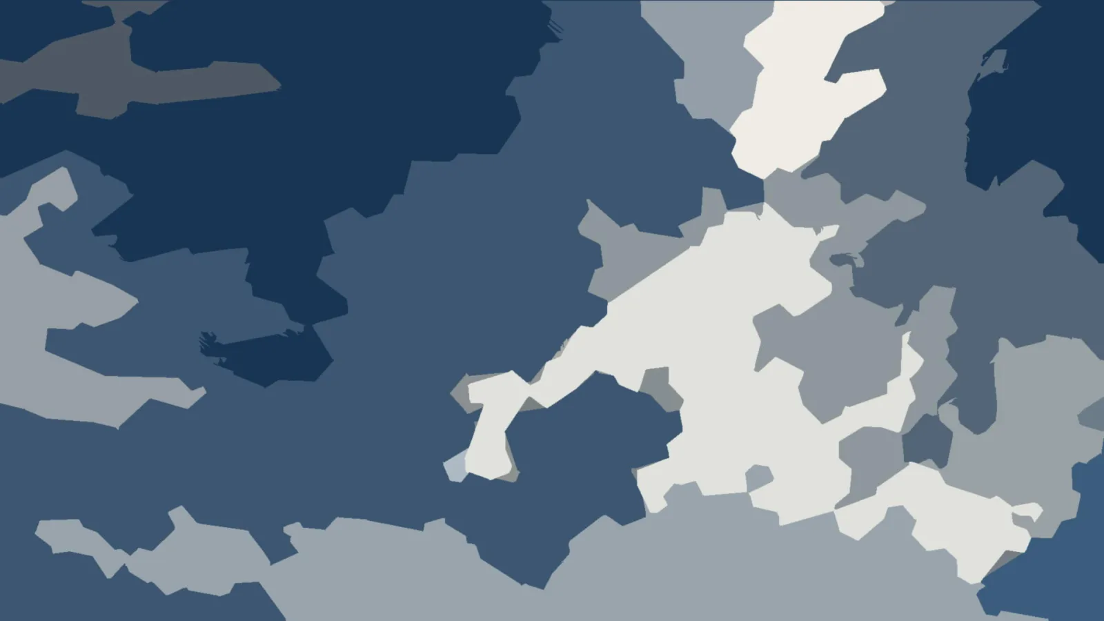 Abstraktes Muster aus kantigen Flächen in Dunkelblau, Blaugrau und Weiß, mit einem hellen, verzweigten Band in der Bildmitte.