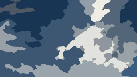 Abstraktes Muster aus kantigen Flächen in Dunkelblau, Blaugrau und Weiß, mit einem hellen, verzweigten Band in der Bildmitte.