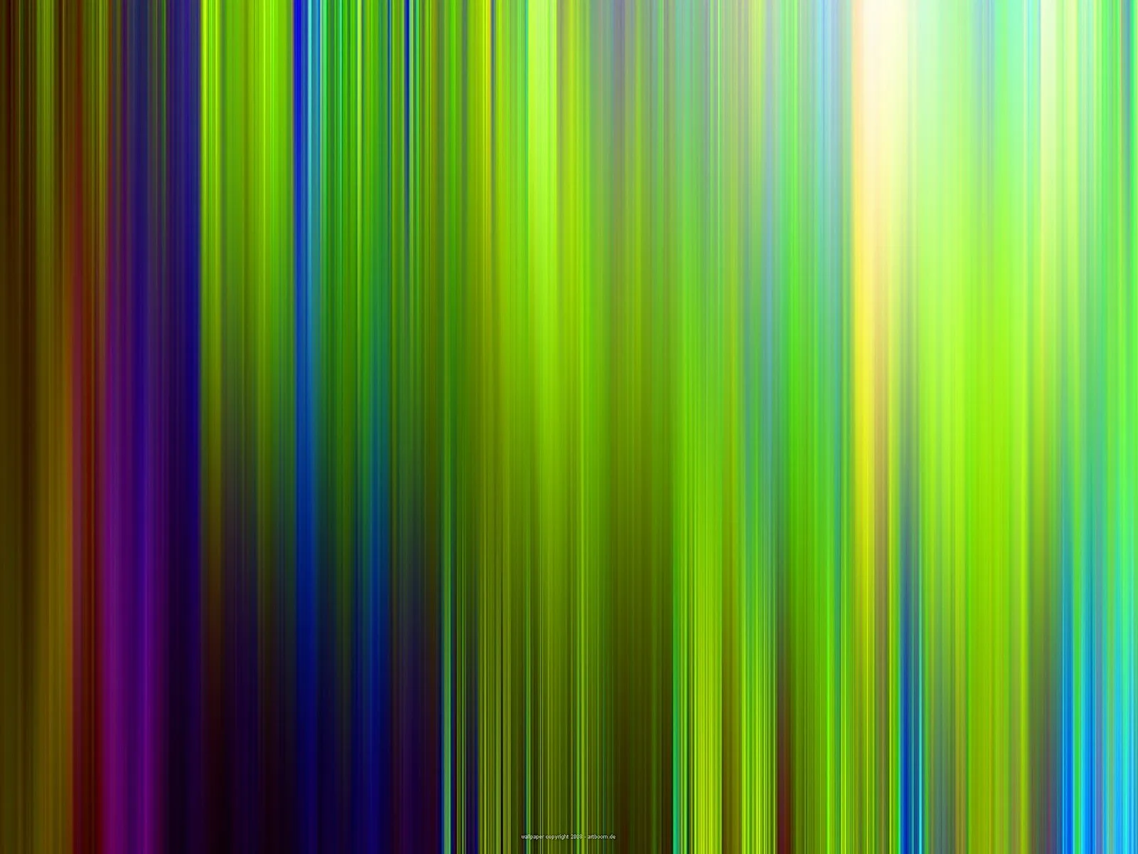 Abstrakte Komposition aus senkrechten, unscharf verlaufenden Streifen in Grün, Gelb, Blau und Violett, rechts oben ein heller gelber Lichtschein.