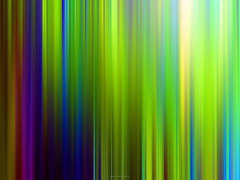 Abstrakte Komposition aus senkrechten, unscharf verlaufenden Streifen in Grün, Gelb, Blau und Violett, rechts oben ein heller gelber Lichtschein.
