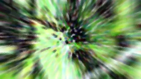 Abstrakte grüne, weiße und dunkle Schlieren laufen radial von einem dunklen Zentrum nach außen.