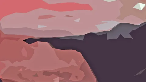 Abstrakte Landschaft aus rosa und dunkelvioletten Facetten mit einem kleinen hellen Kristall oben rechts.