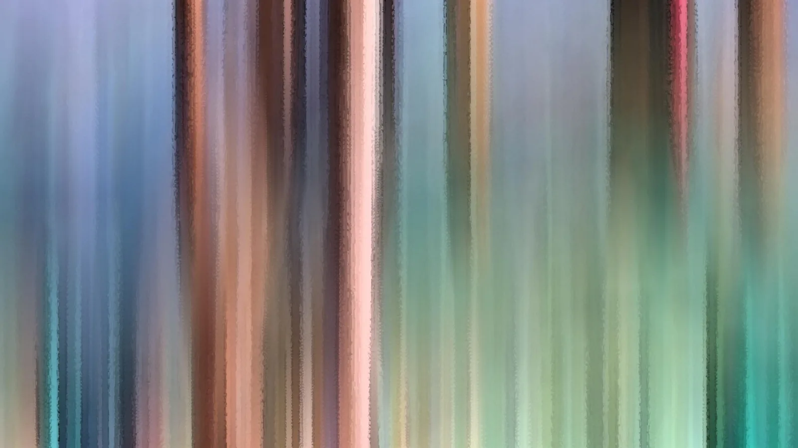 Abstrakte, senkrecht verwischte Streifen in Blau, Braun, Rosa und Grün.