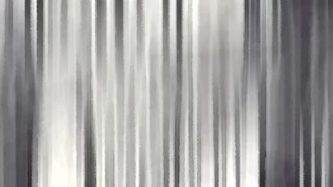 Abstraktes Gemälde aus vertikalen grauen, weißen und dunklen Schlieren, die von oben nach unten verlaufen.