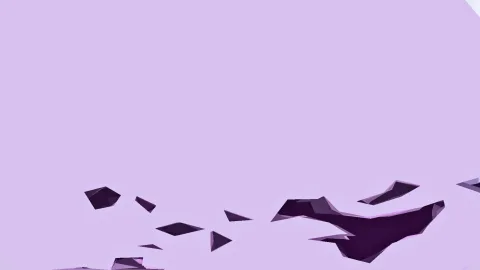 Dunkelviolette, kantige Fragmente verteilen sich über einen helllila Hintergrund, die obere Hälfte ist leer.