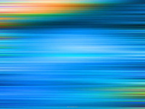 Abstrakte horizontale Streifen in Blau, Türkis und Cyan, oben am Rand von Orange und Gelb durchzogen, wie verwischte Bewegung.