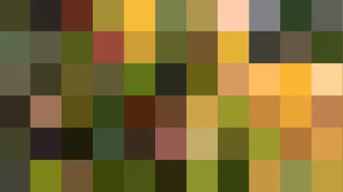 Raster aus quadratischen Pixelfeldern in Oliv-, Ocker- und Brauntönen mit einzelnen hellen Gelbfeldern.